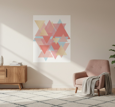 Mooie poster woonkamer roze en gouden driehoeken - TenStickers
