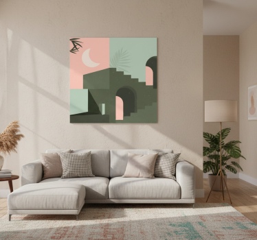 Mooie poster woonkamer roze en turquoise wanddecoratie - TenStickers