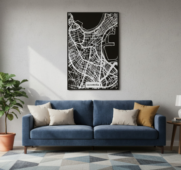 Mooie poster woonkamer topografische kaart coruña - TenStickers
