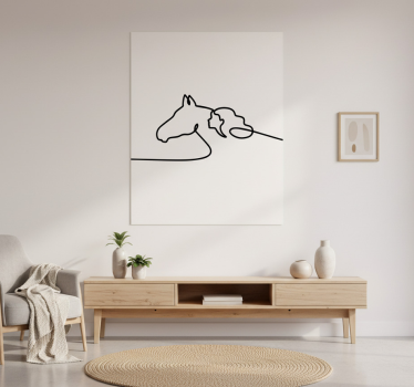 Mooie poster woonkamer vrouw met paarden lijntekening - TenStickers