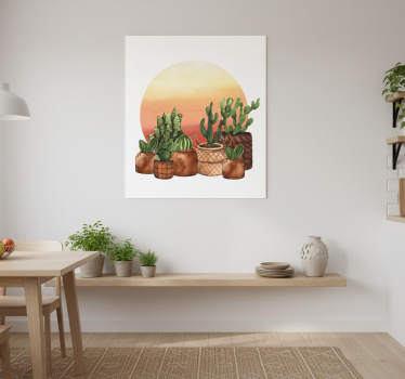 Poster keuken cactus met zonsondergang in cirkel - TenStickers