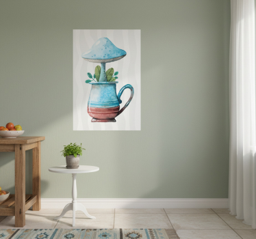 Poster keuken schattig paddenstoelen ontwerp in mok - TenStickers