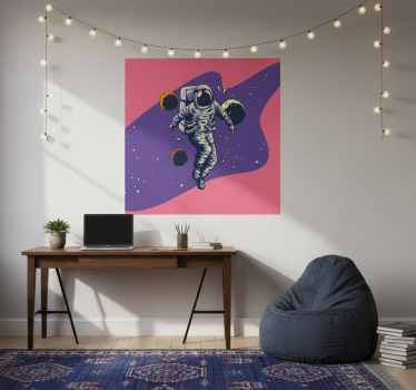 Poster tienerkamer handgetekende astronaut vliegend stijl - TenStickers