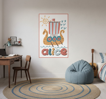 Poster tienerkamer viking schip gepersonaliseerd - TenStickers