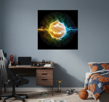 Poster tienerkamer water en vuur basketbal - TenStickers