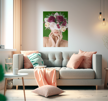 Poster van een vrouw met bloemen op haar hoofd - TenStickers