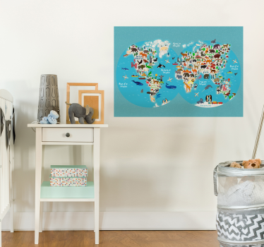 Wilde dieren wereldkaart poster - TenStickers