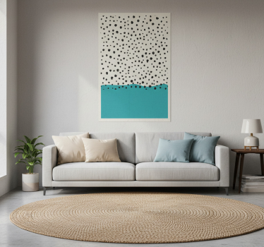 Woonkamer poster blauwe schilderij met zwarte stippen - TenStickers