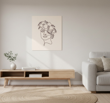 Poster woonkamer silhouet minimalistisch vrouw bloemend - TenStickers