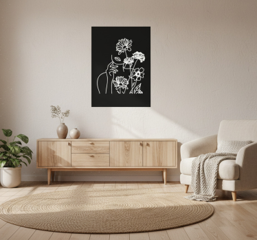 Woonkamer poster vrouw en zonnebloemen minimalistisch ontwerp - TenStickers