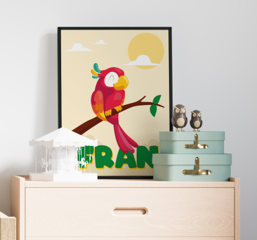 Rode papegaai met naam poster kinderkamer - TenStickers