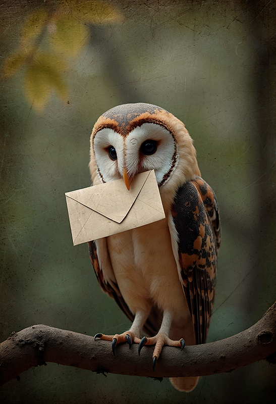 Uil met een brief realistische fotoposter - TenStickers