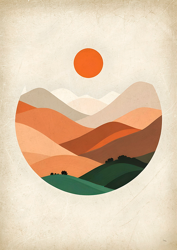 Zon over de bergen poster abstract - TenStickers