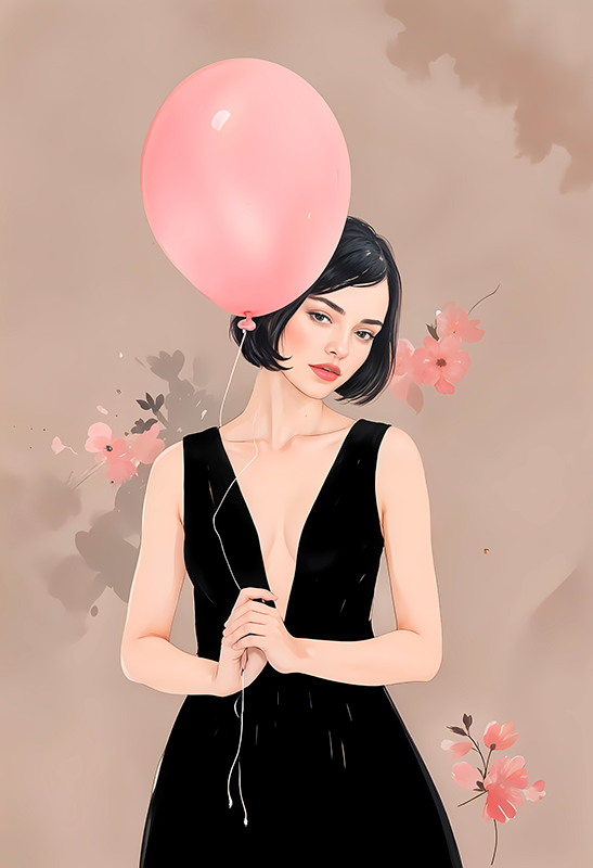 Vrouw met ballon poster artistieke tekening - TenStickers