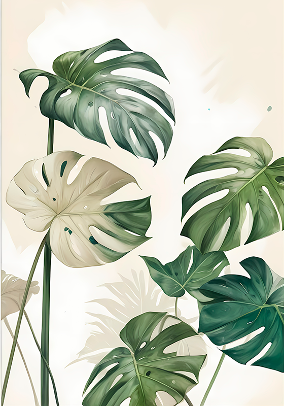 Monstera bladeren poster artistieke tekening - TenStickers
