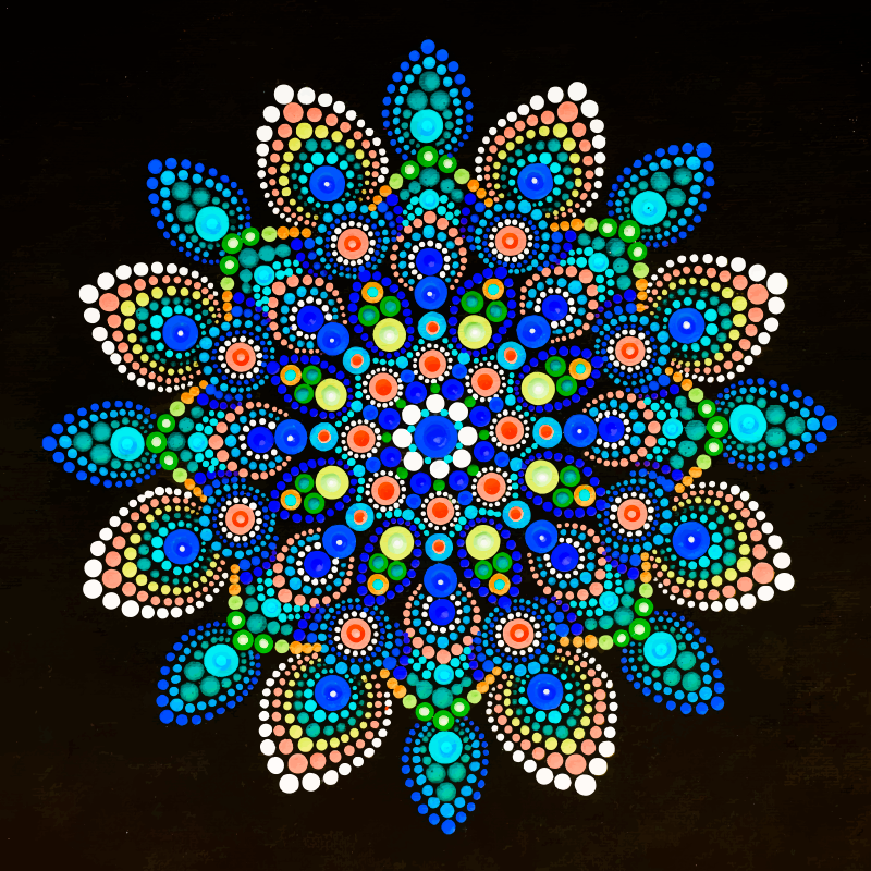 Mooie poster woonkamer mandala kleurrijke stippen - TenStickers