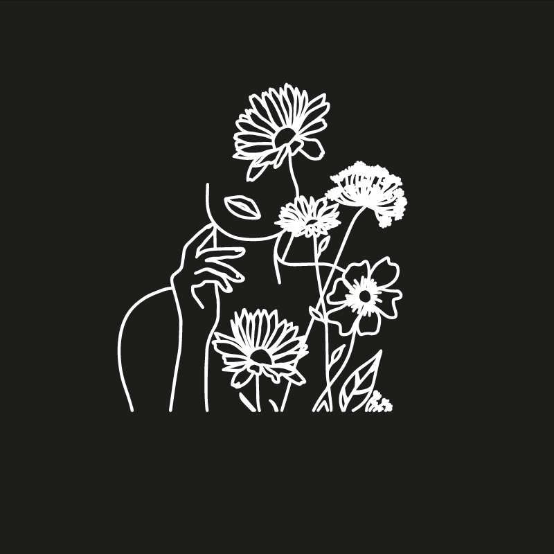 Woonkamer poster vrouw en zonnebloemen minimalistisch ontwerp - TenStickers