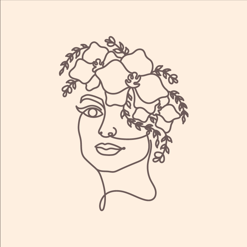 Poster woonkamer silhouet minimalistisch vrouw bloemend - TenStickers
