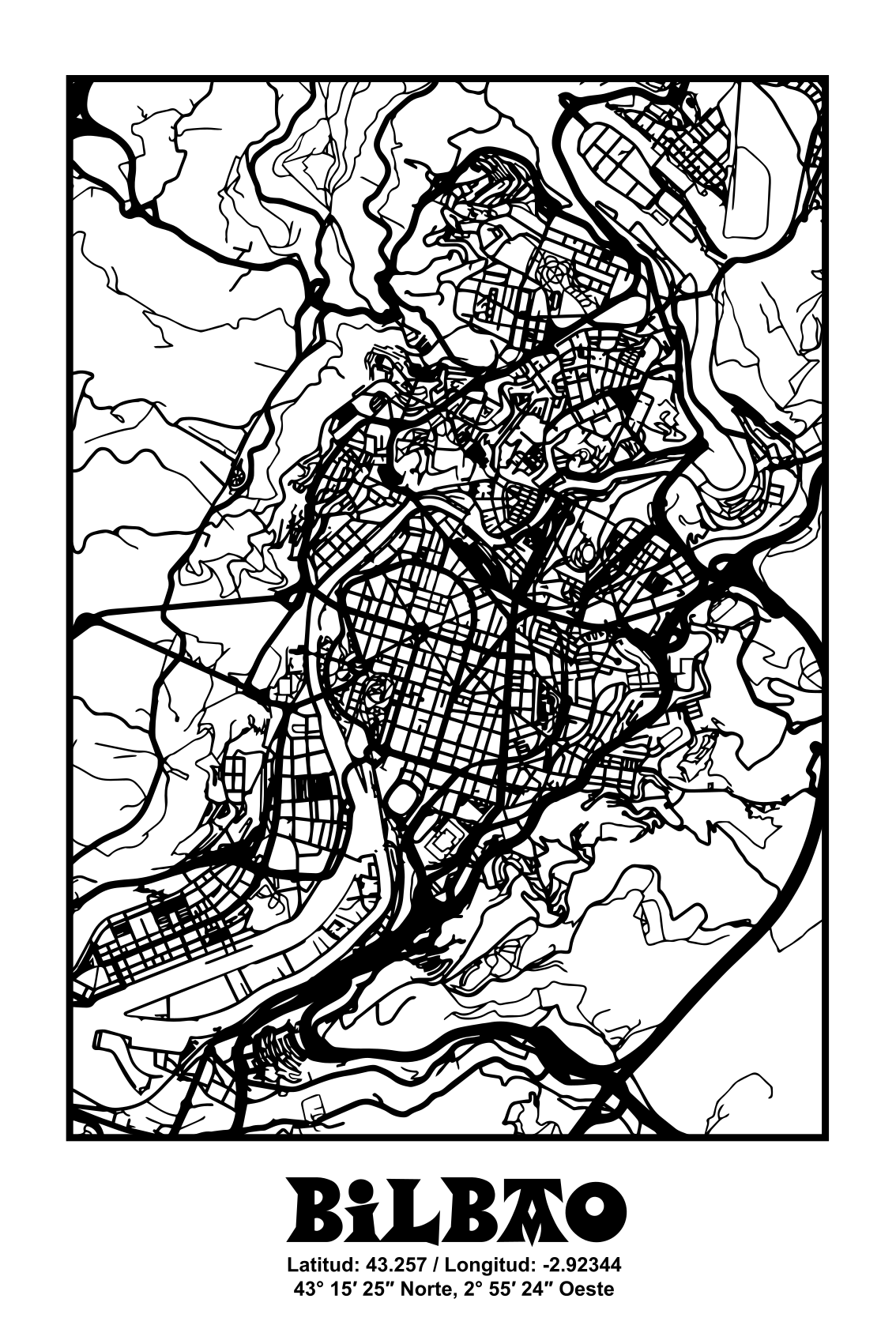 Mooie poster woonkamer bilbao topografisch - TenStickers