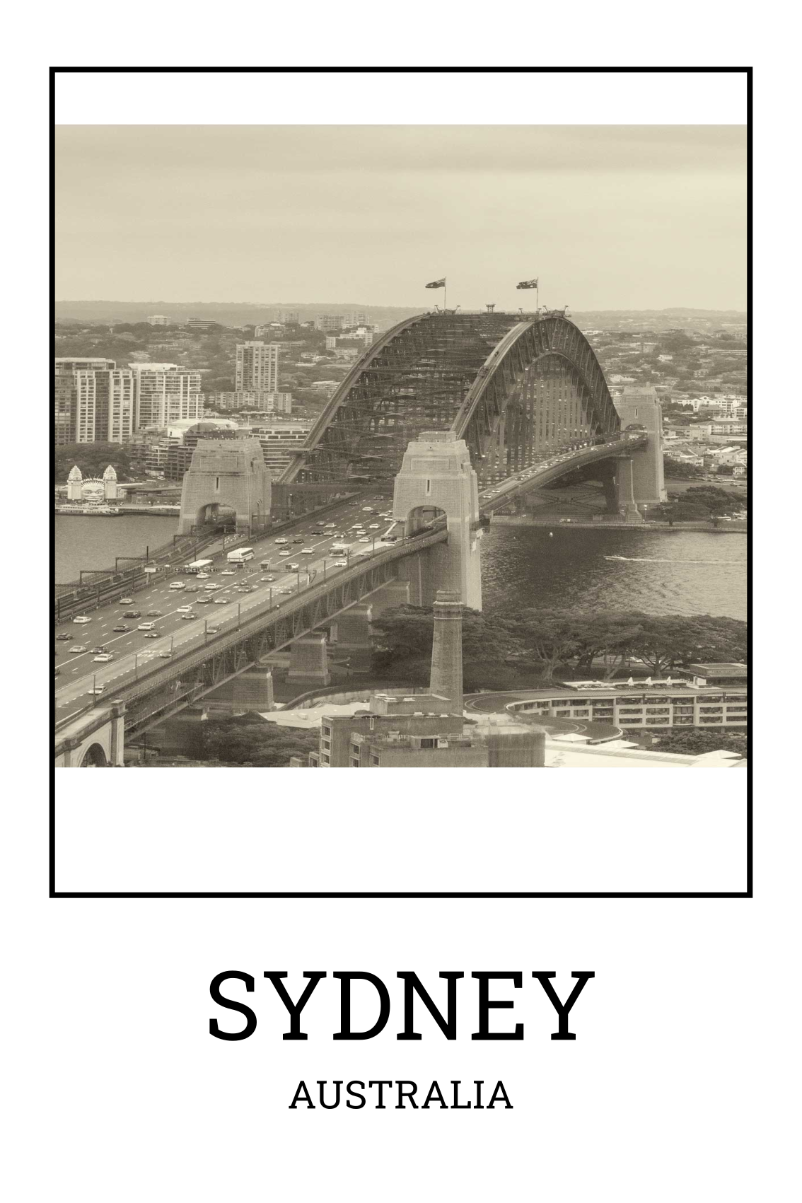 Mooie poster woonkamer sydney zwart-wit - TenStickers