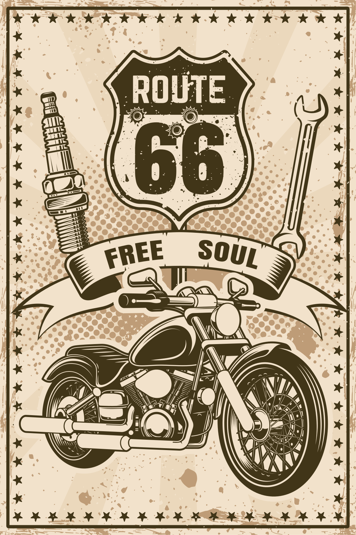 Mooie poster woonkamer route 66 motorfiets - TenStickers