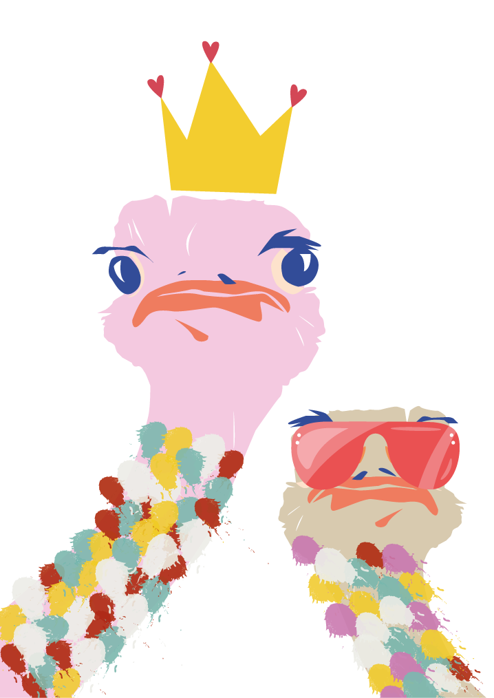 Mooie poster woonkamer kleurrijke struisvogels artistiek - TenStickers