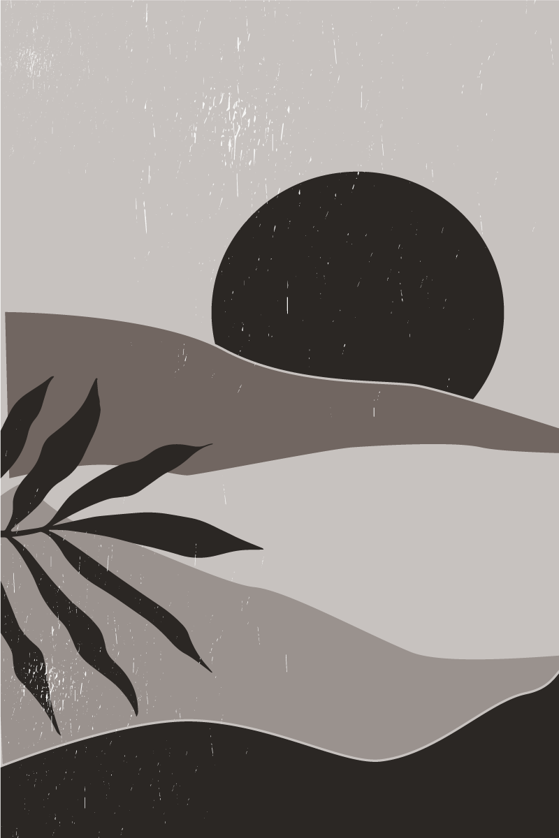 Mooie poster woonkamer zonsondergang in de woestijn zwart-wit - TenStickers