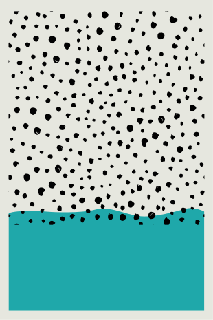 Woonkamer poster blauwe schilderij met zwarte stippen - TenStickers
