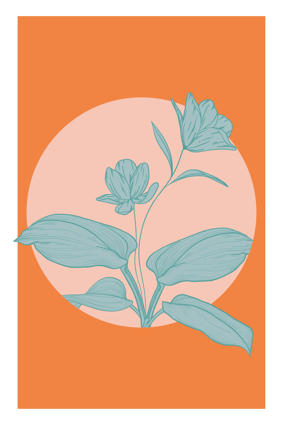 Mooie poster woonkamer blauwe bloemen op oranje vormen - TenStickers