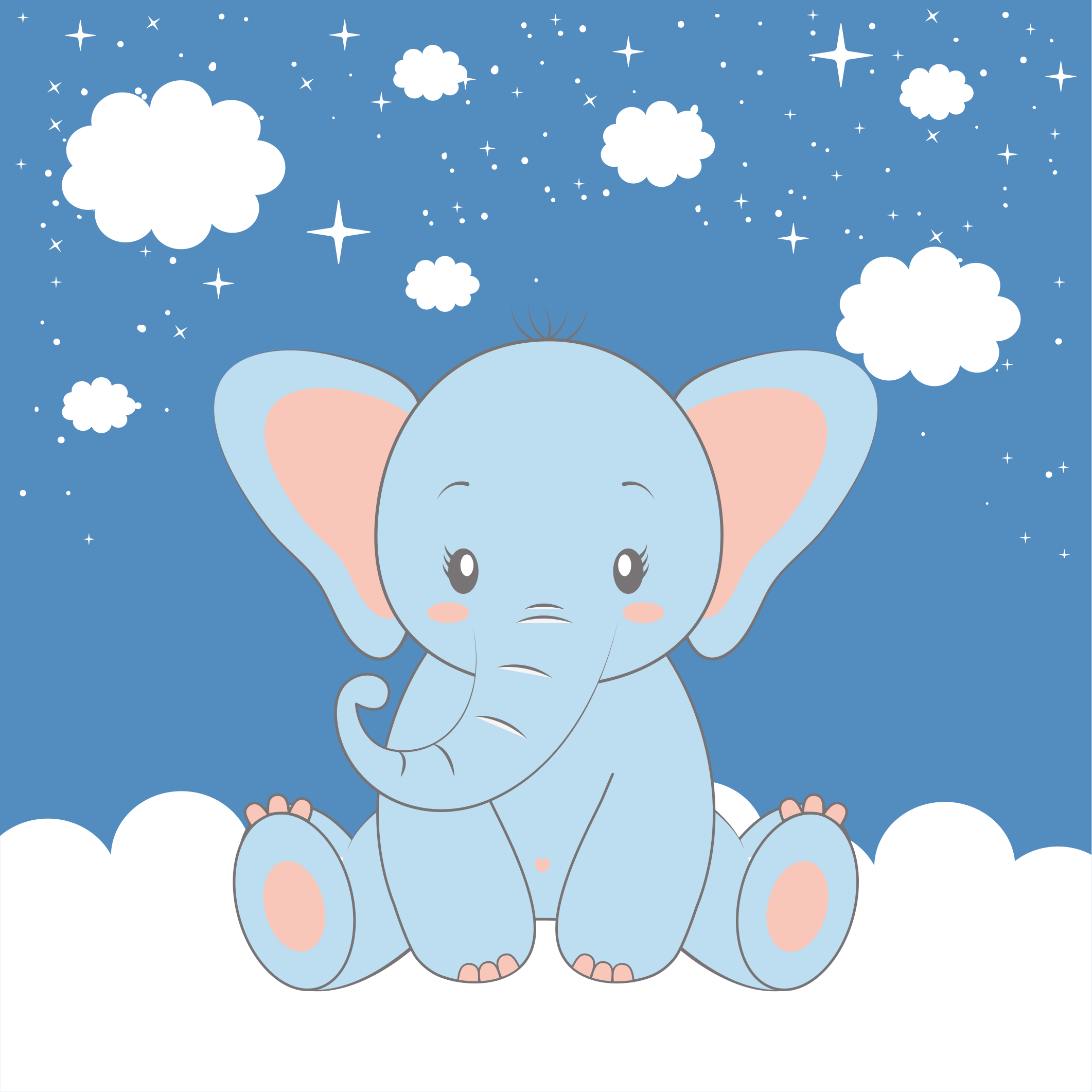 Poster kinderkamer schattige blauwe olifant - TenStickers