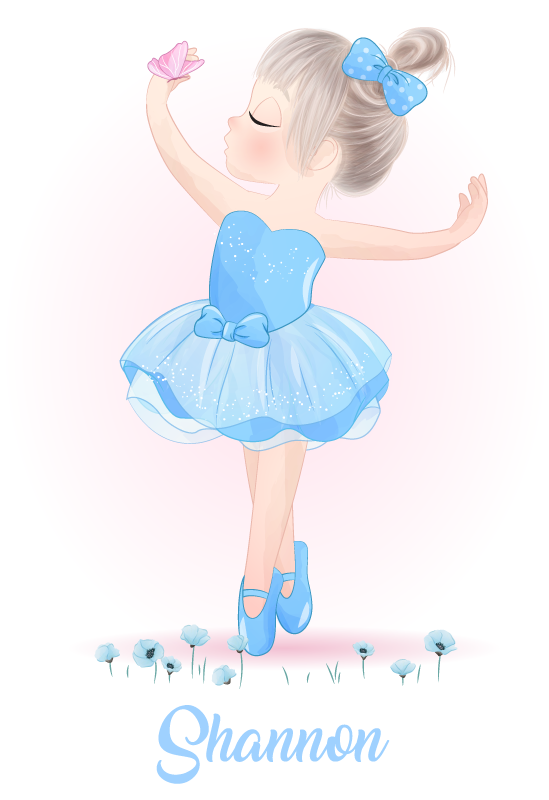 Poster kinderkamer blauwe ballerina met naam - TenStickers