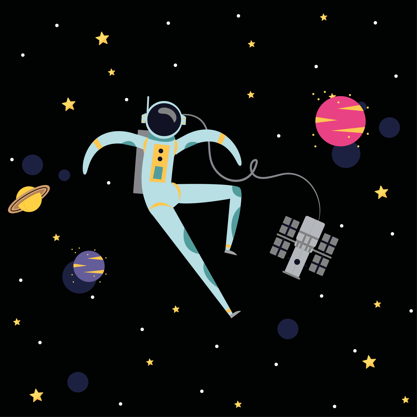 Poster kinderkamer zwevende astronaut cartoon - TenStickers