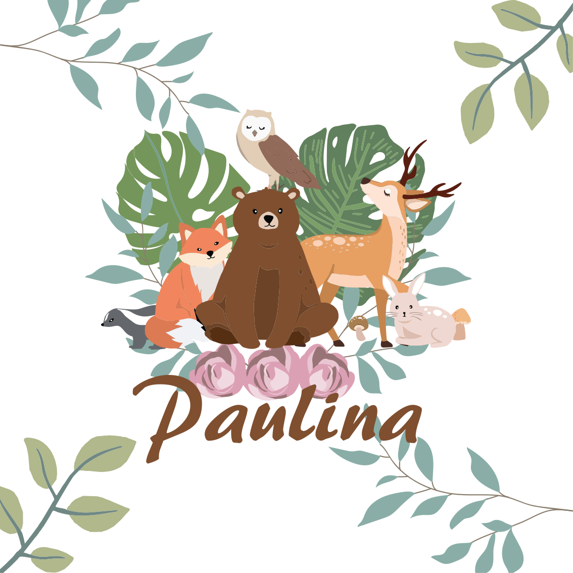 Poster kinderkamer schattige bosdieren gepersonaliseerd - TenStickers