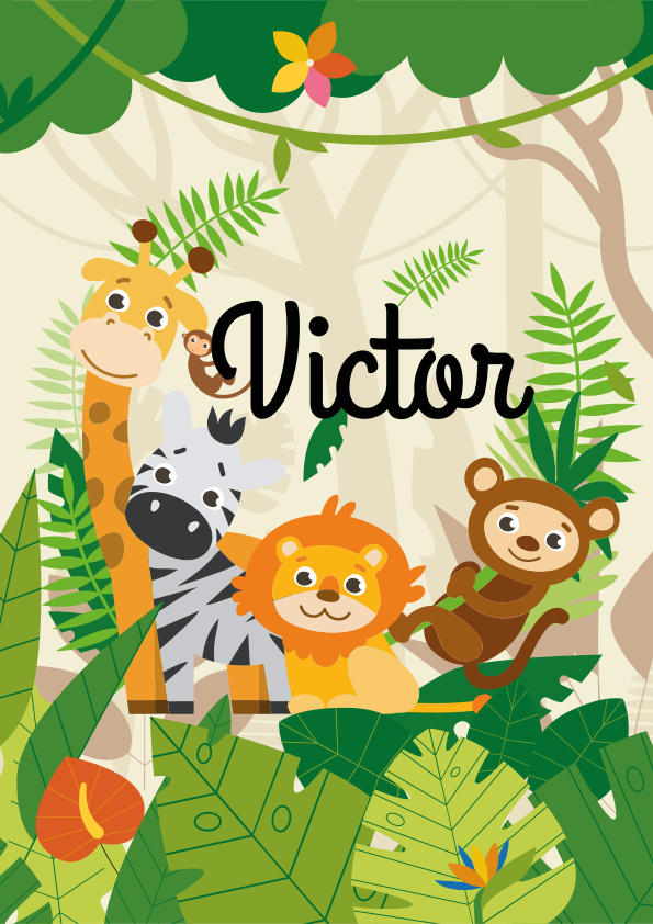 Poster kinderkamer op maat jungle dieren - TenStickers