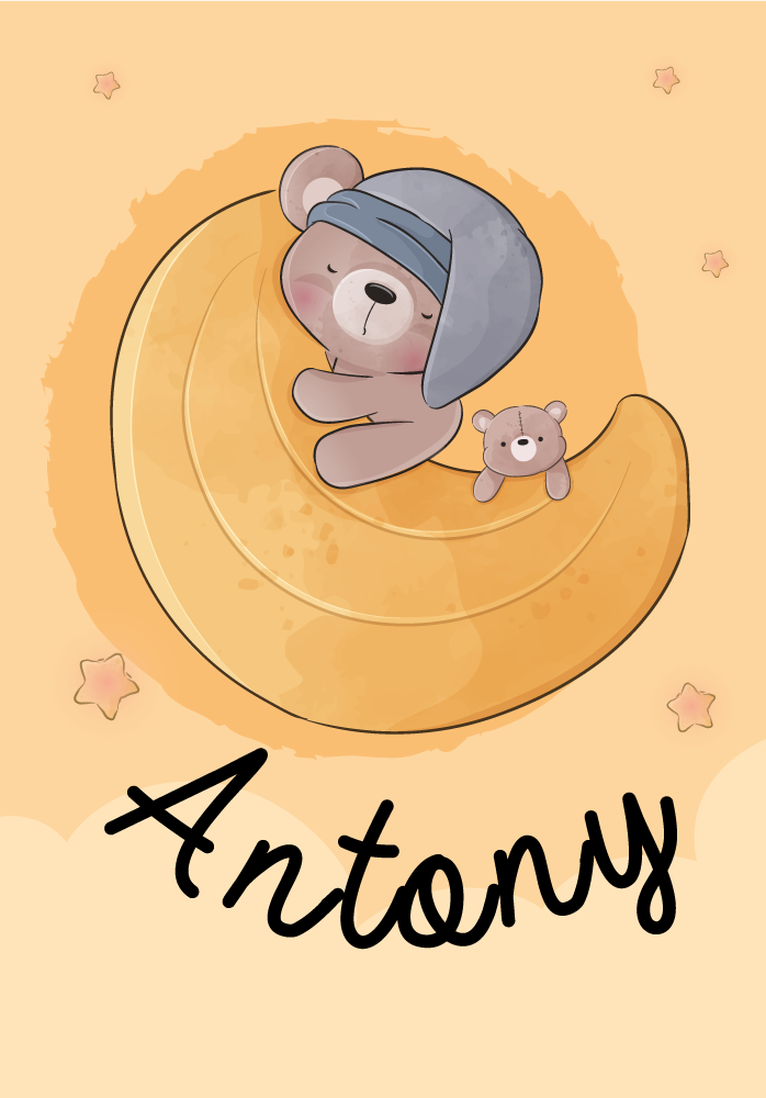 Poster kinderkamer teddybeer omringd door sterren - TenStickers