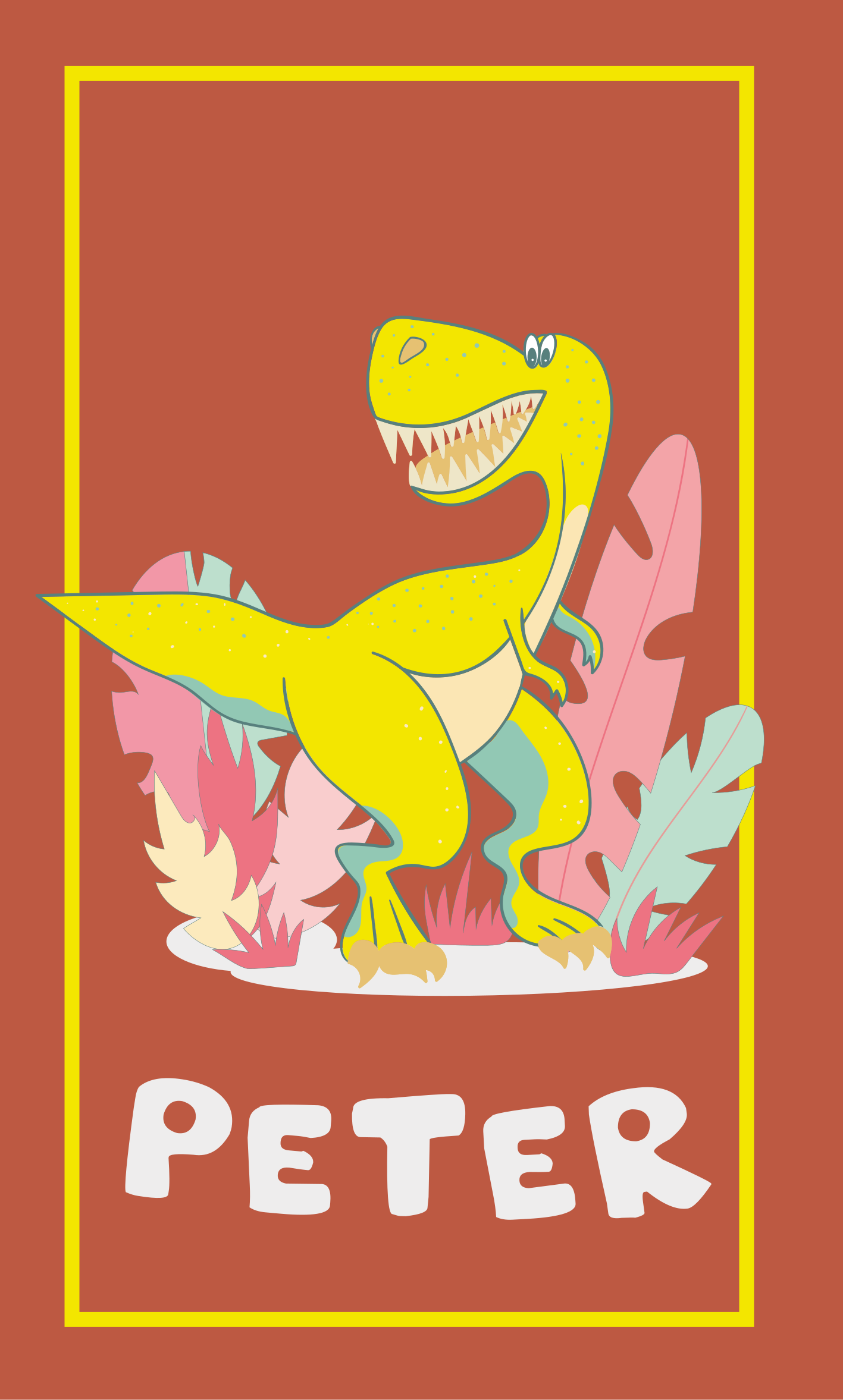 Poster kinderkamer gele dino met planten - TenStickers