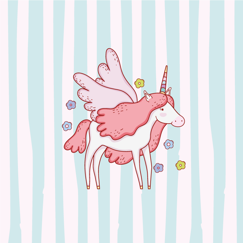 Poster kinderkamer eenhoorns met vleugels en bloemen patroon - TenStickers