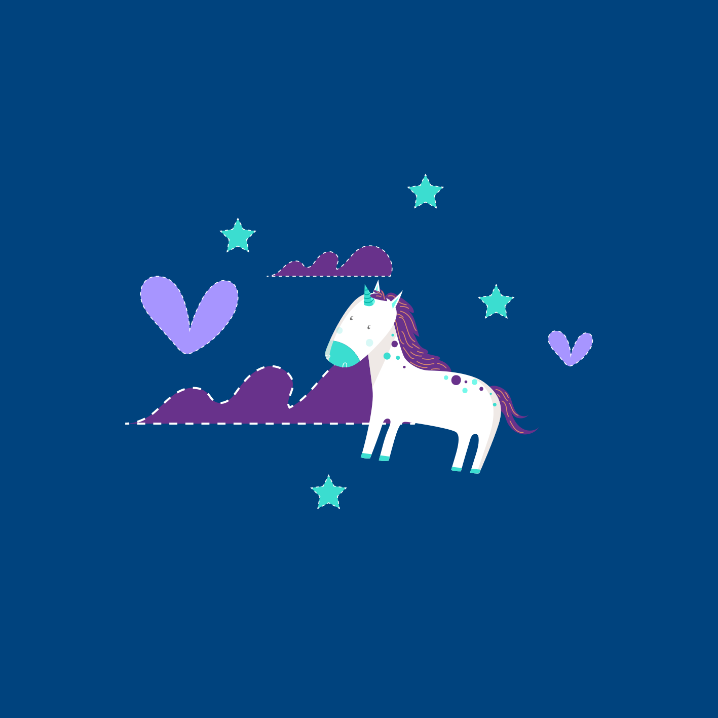 Poster kinderkamer schattige eenhoorns met wolken en sterren - TenStickers