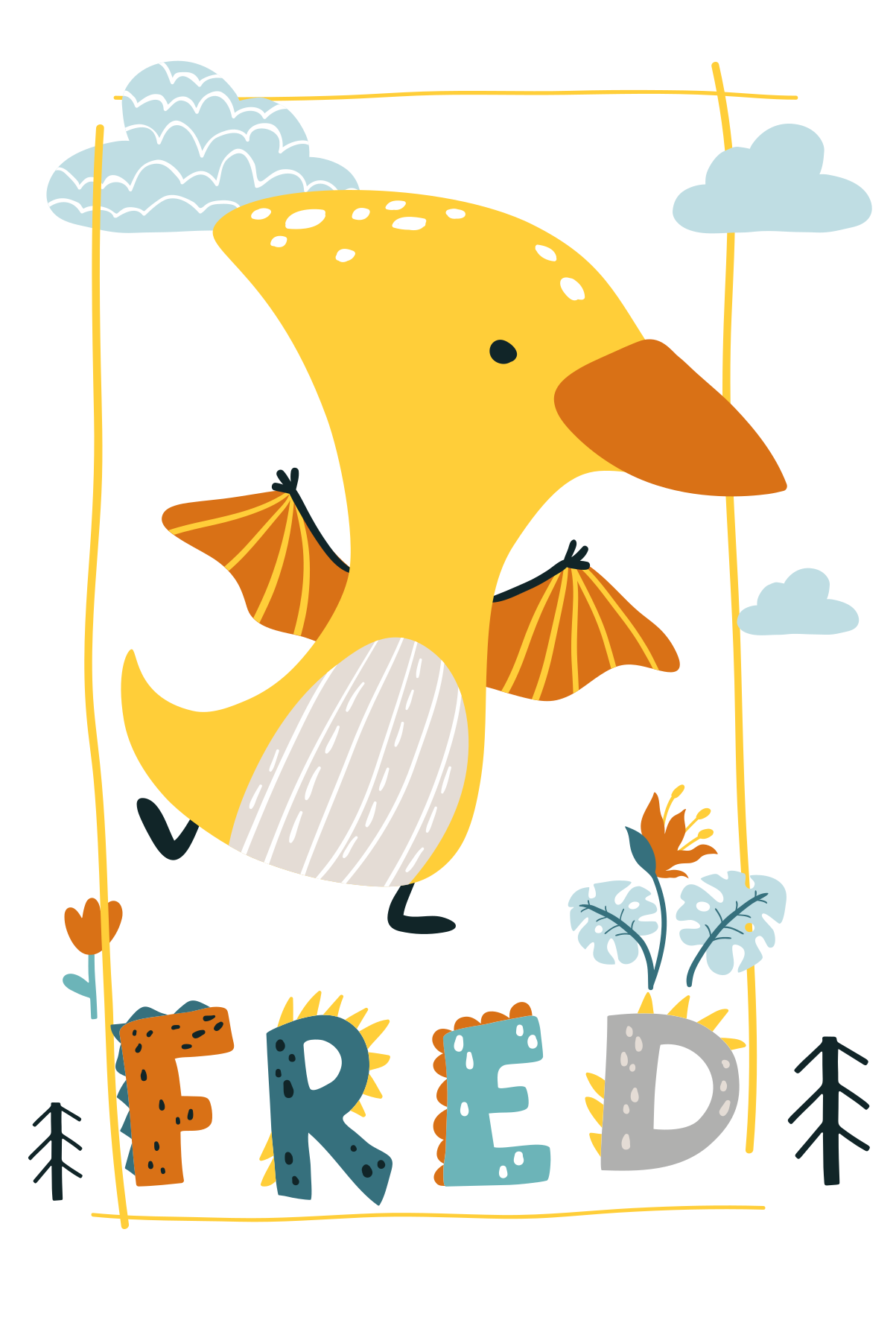 Poster kinderkamer gele pterosaurus voor baby's - TenStickers