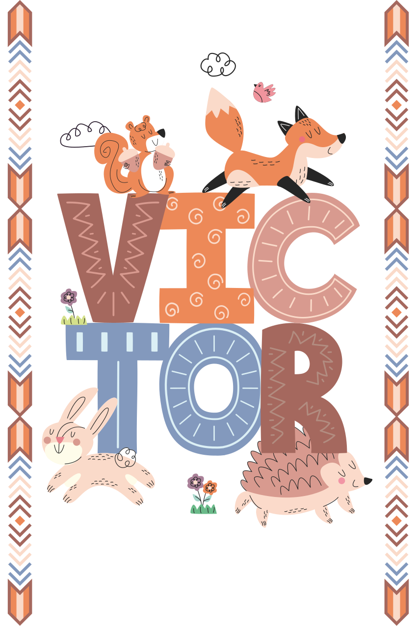 Poster kinderkamer bosdieren met naam - TenStickers