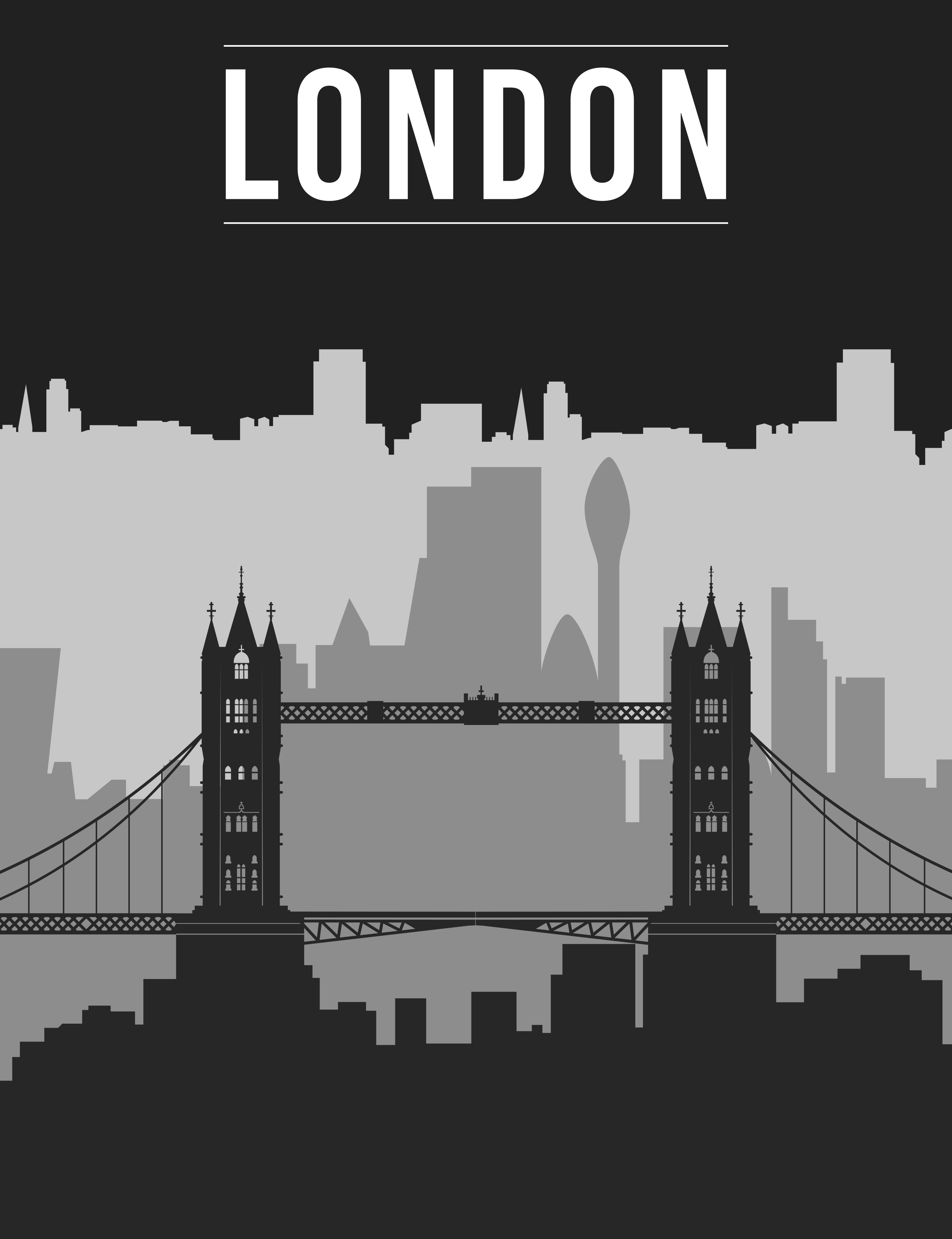 Poster met tekst zwart en grijs londen skyline - TenStickers