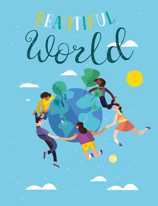 Wereldkaart poster harmonieuze aarde illustratie - TenStickers