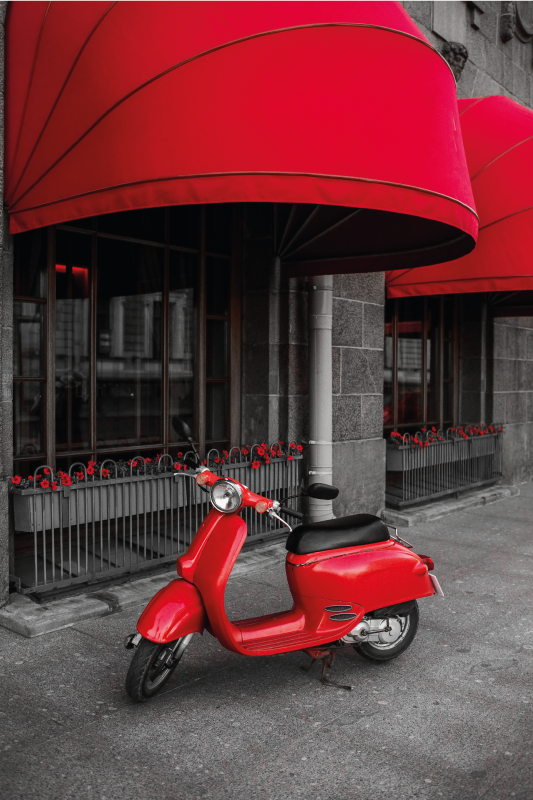 Landen poster geparkeerde rode italiaanse scooter - TenStickers