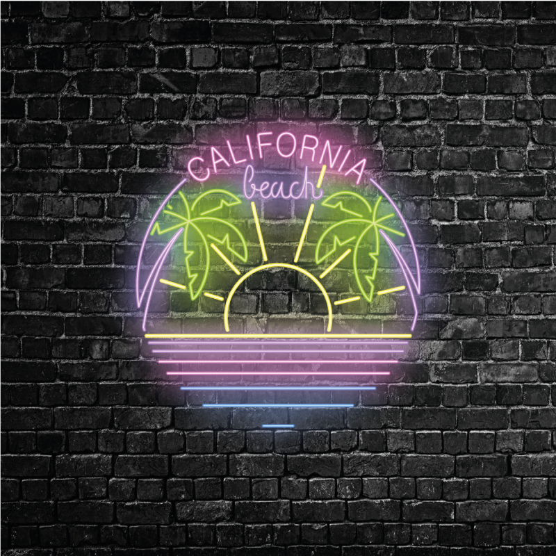 Landen poster california strand neon tekst - TenStickers