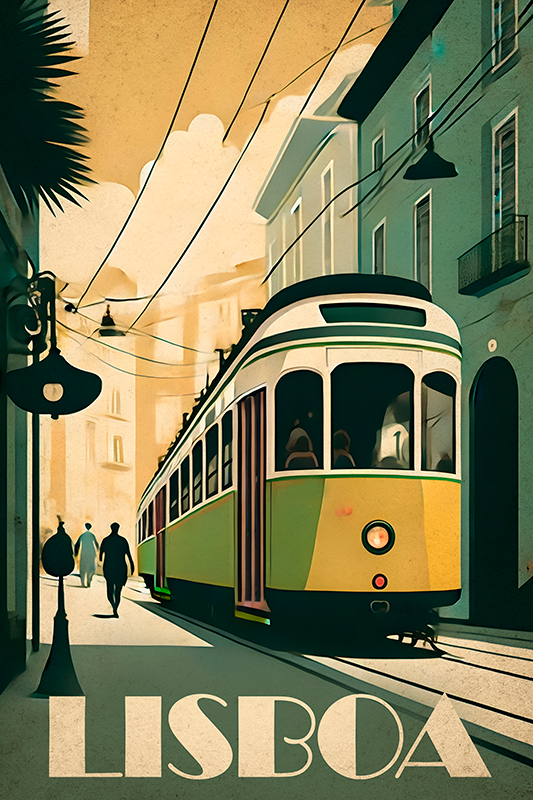 Landen poster vintage illustratie lissabon - TenStickers