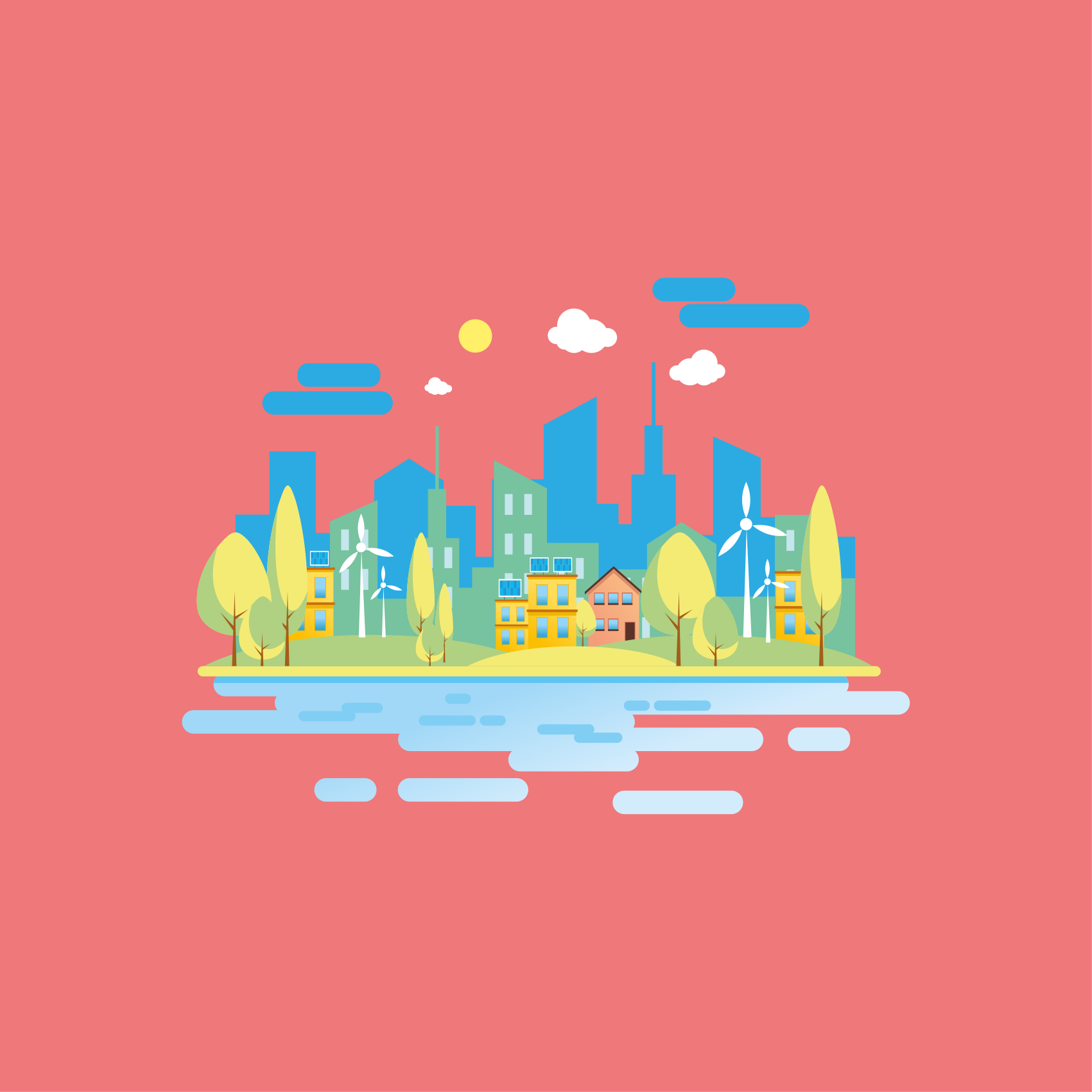 Landen poster modern stedelijk landschap - TenStickers