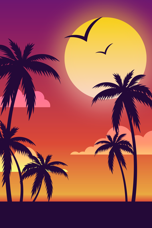 Poster landschap 70's zonsondergang verticaal - TenStickers