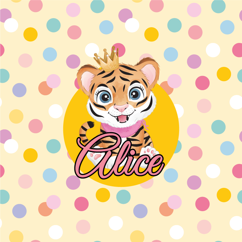 Personaliseerbare poster schattig tijger karakter - TenStickers