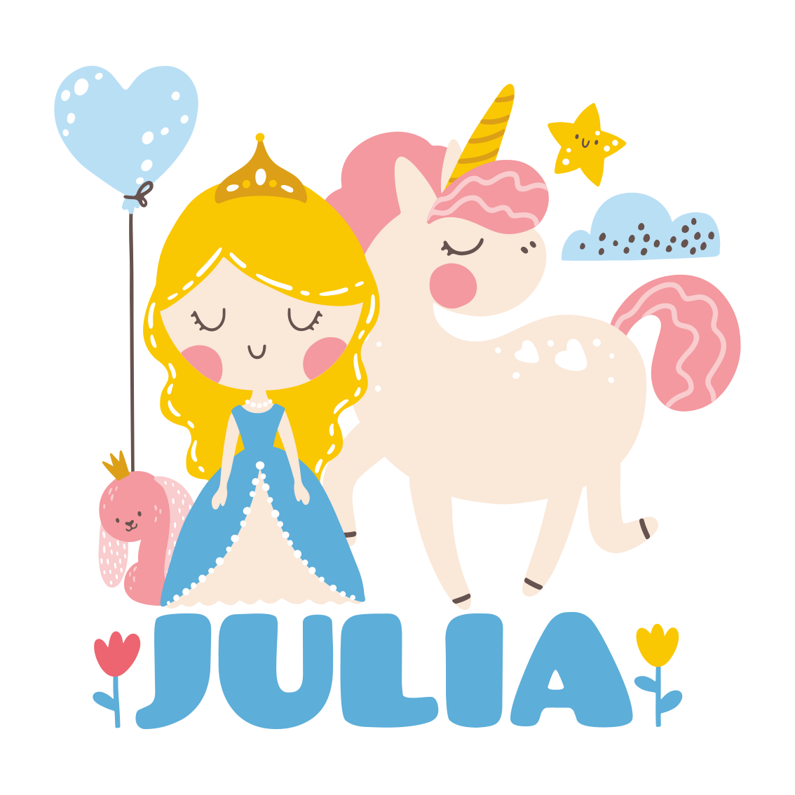 Personaliseerbare poster prinses met eenhoorn - TenStickers