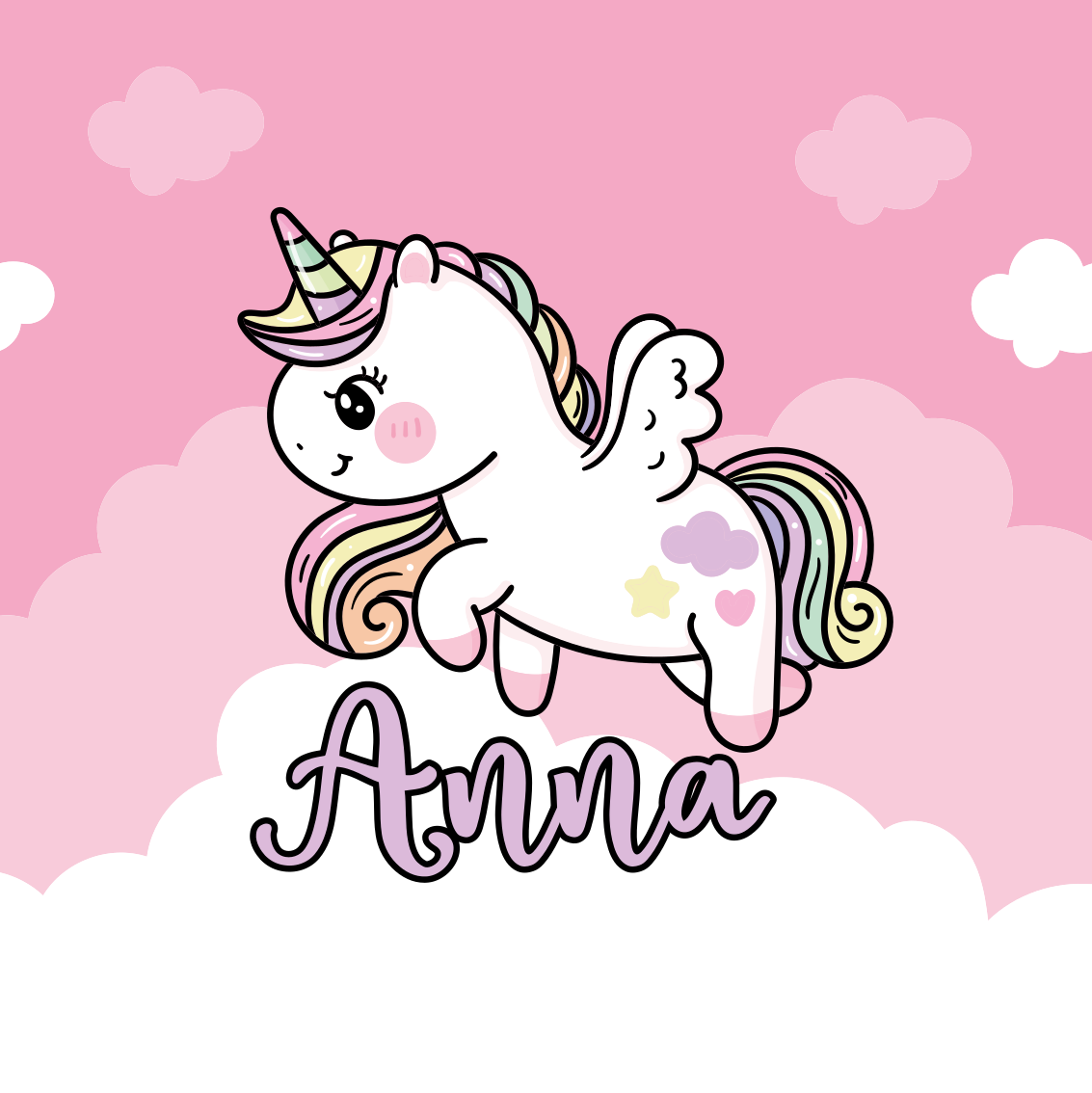 Personaliseerbare poster schattige eenhoorn fantasie - TenStickers